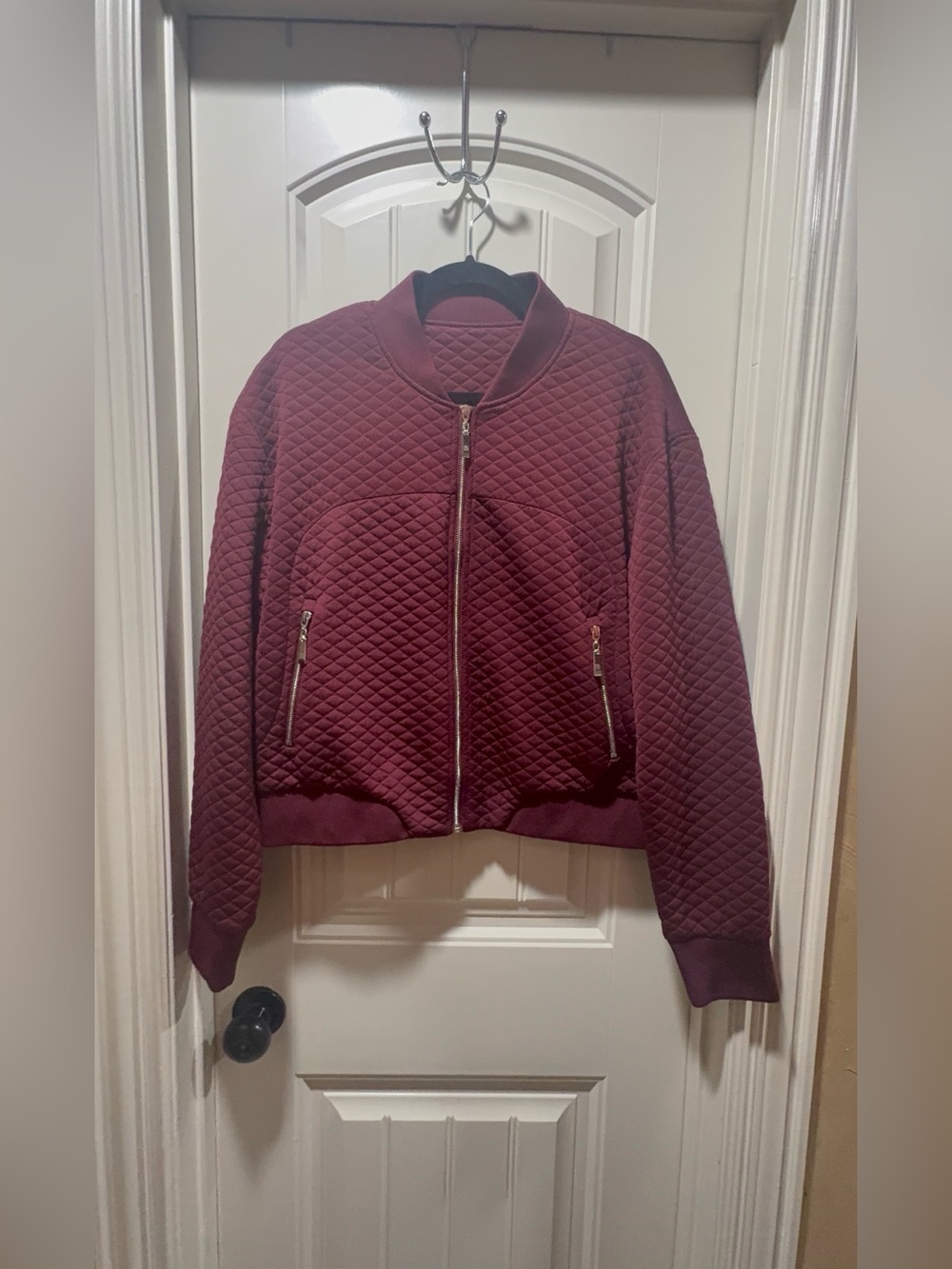 Buffbunny Collection Burgundy Arnold Quilted Bomber Jacket XXL